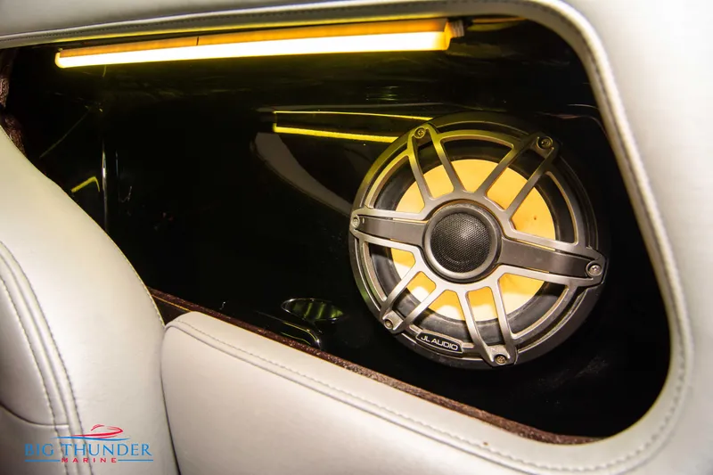  Yacht Photos Pics Close-up of JL Audio speaker in 2020 Donzi 38 ZRC boat interior.