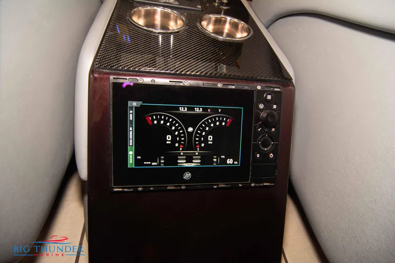  Yacht Photos Pics 2020 Donzi 38 ZRC dashboard with digital display and carbon fiber finish.