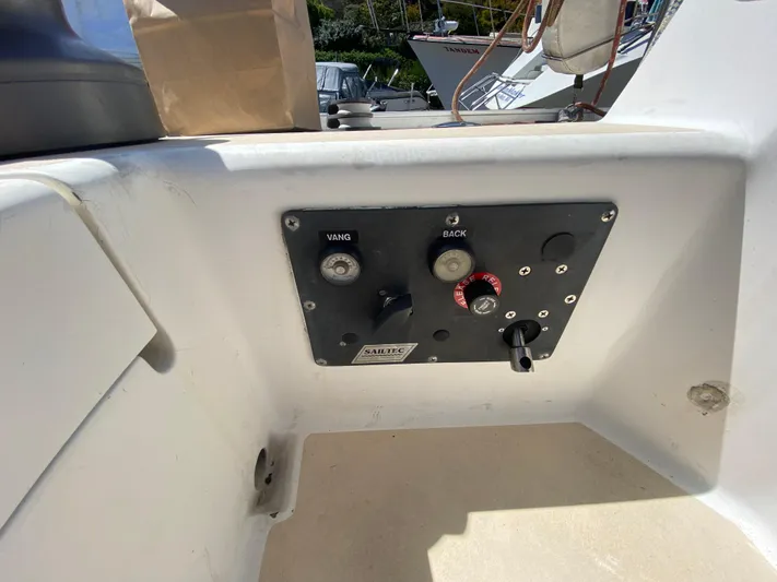 Foxy Yacht Photos Pics Control panel on a 1995 Sundeer 56 yacht, featuring various switches and knobs.
