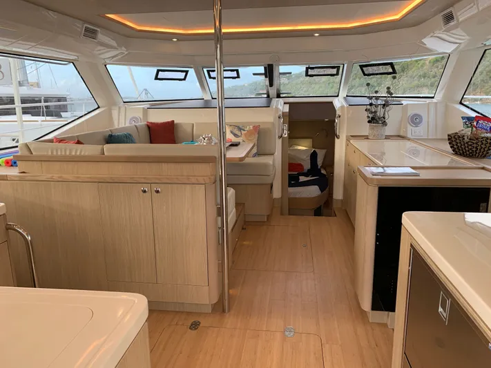 Life Settling Yacht Photos Pics Interior of 2022 Aquila 44 Yacht with modern furnishings.