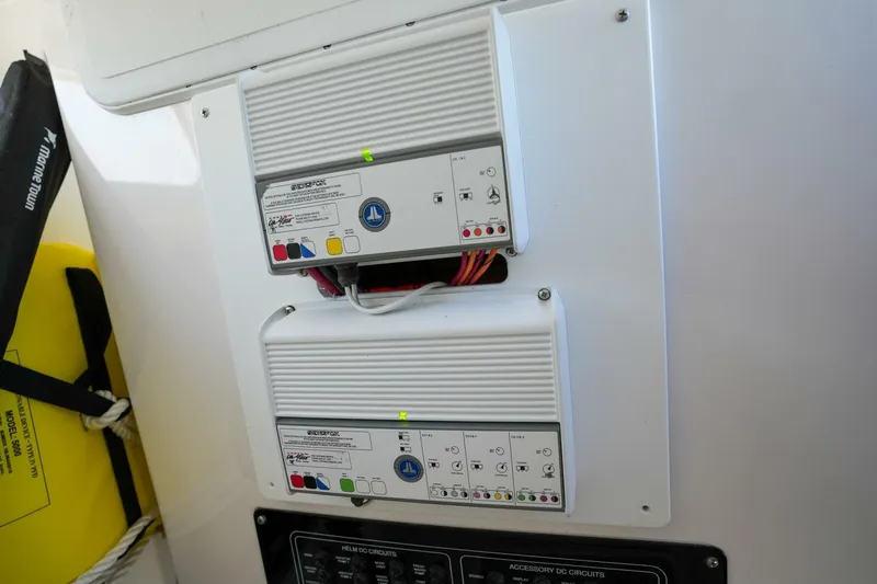  Yacht Photos Pics 2022 Sea Fox 288 Commander electrical panel with control units and wiring.