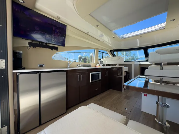 Going Coastal Yacht Photos Pics Luxurious interior of a 2019 Carver C43 Coupe yacht with modern amenities.