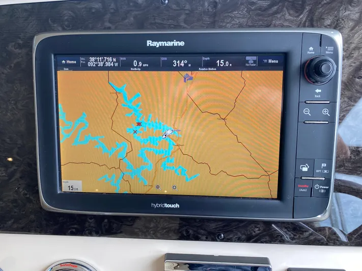 Yacht Photos Pics Raymarine navigation display on 2015 Sea Ray 470 Sundancer, showing detailed waterway map.