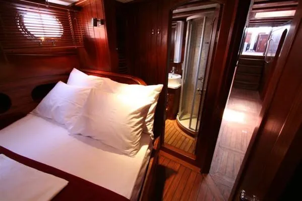Trİppİn Yacht Photos Pics Luxurious wooden cabin interior of 2006 Custom Wooden Ketch Tirhandil 20M yacht.