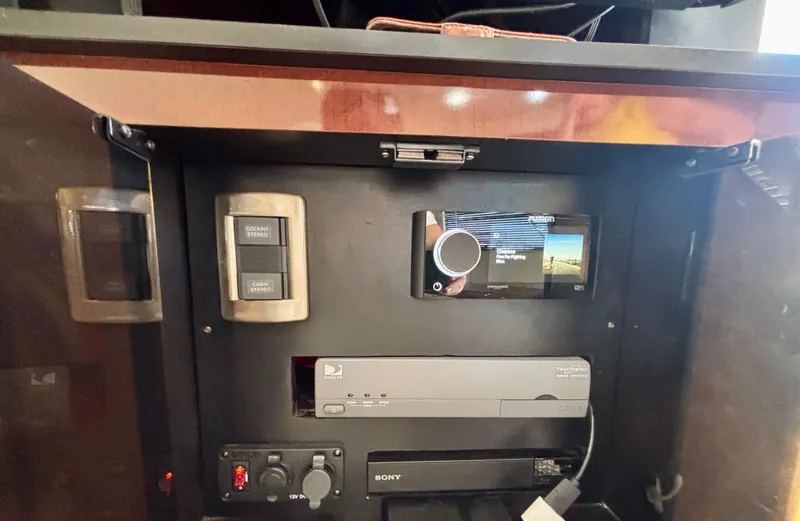  Yacht Photos Pics Entertainment system controls on a 2008 Sea Ray 44 Sedan Bridge yacht.