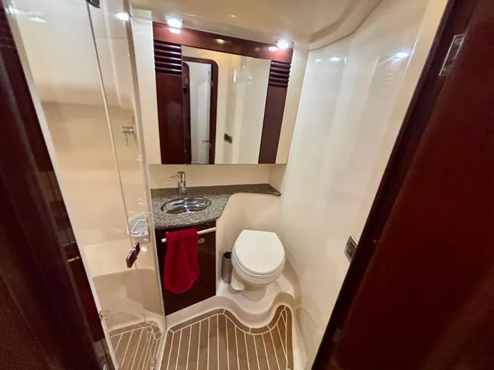  Yacht Photos Pics Luxurious bathroom in 2008 Sea Ray 44 Sedan Bridge yacht with modern fixtures.