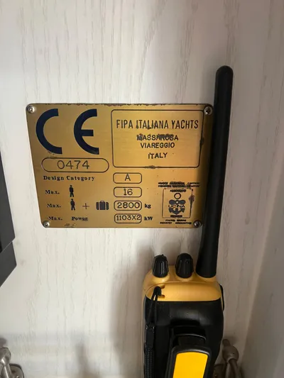 Dubai Yacht Photos Pics CE certification plate on a 2003 Maiora 24 S yacht by Fipa Italiana Yachts.