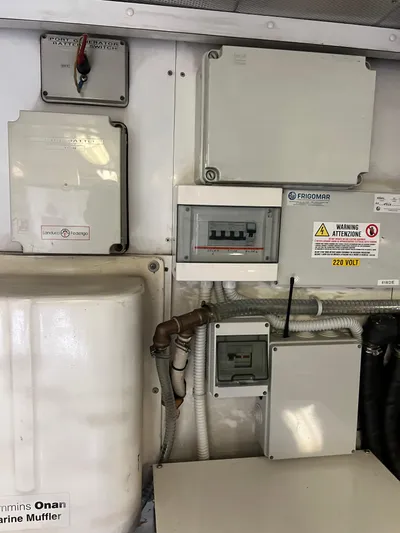 Dubai Yacht Photos Pics Electrical panel and components inside a 2003 Maiora 24 S yacht.