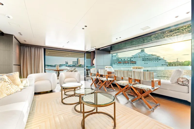 North Yacht Photos Pics Luxurious interior of 2020 Sanlorenzo SX88 yacht with panoramic ocean view.