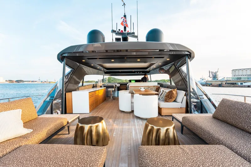 North Yacht Photos Pics Luxurious 2020 Sanlorenzo SX88 yacht deck with elegant seating and modern design.