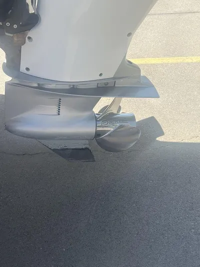  Yacht Photos Pics Close-up of a 2003 Grady-White 306 Bimini boat engine propeller.