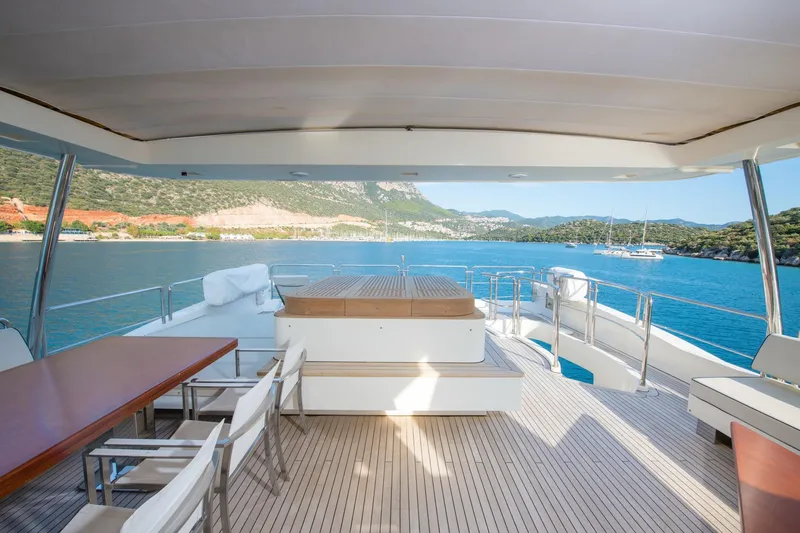 La Rubia Yacht Photos Pics Luxurious 2011 Azimut La Rubia yacht deck with scenic ocean view and elegant seating.