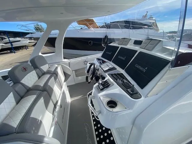 Cigarette 42 Yacht Photos Pics Interior of 2017 Cigarette 42 Huntress boat with modern navigation system.