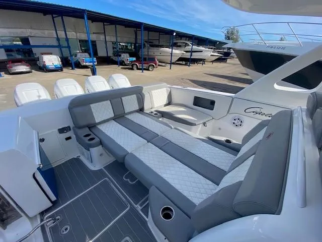 Cigarette 42 Yacht Photos Pics 2017 Cigarette 42 Huntress boat interior with gray seating and modern design.