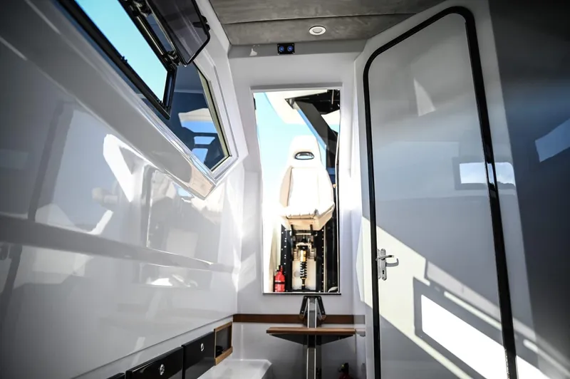  Yacht Photos Pics Interior of 2025 DNA 46 boat with modern design and open windows.