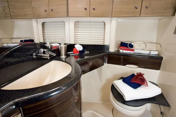 Royal Zenith Yacht Photos Pics Luxurious bathroom interior of 2013 Formula 45 Yacht with modern fixtures and elegant design.