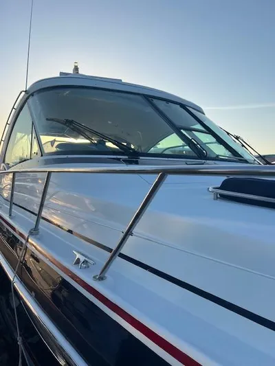 Royal Zenith Yacht Photos Pics 2013 Formula 45 Yacht with sleek design and polished exterior at sunset.