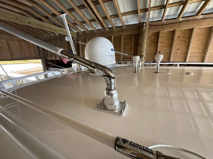  Yacht Photos Pics Rooftop view of 2020 Intrepid 407 Cuddy with antennas and radar equipment.