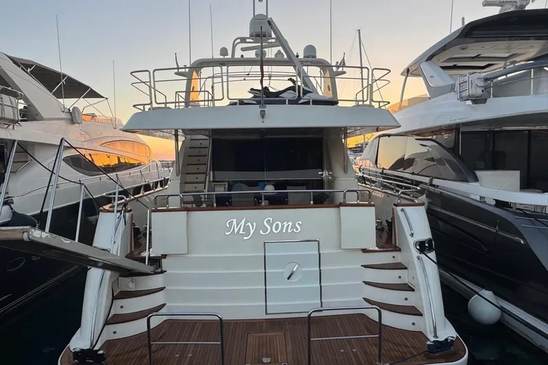 My Sons Yacht Photos Pics Luxury yacht "My Sons" docked at sunset, Falcon 86 model, 2008.