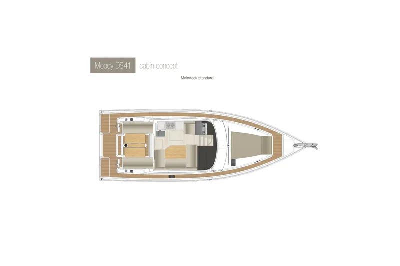 In Stock - W / Warranty Yacht Photos Pics 2024 Moody 41ds cabin concept, top view layout of yacht interior design.