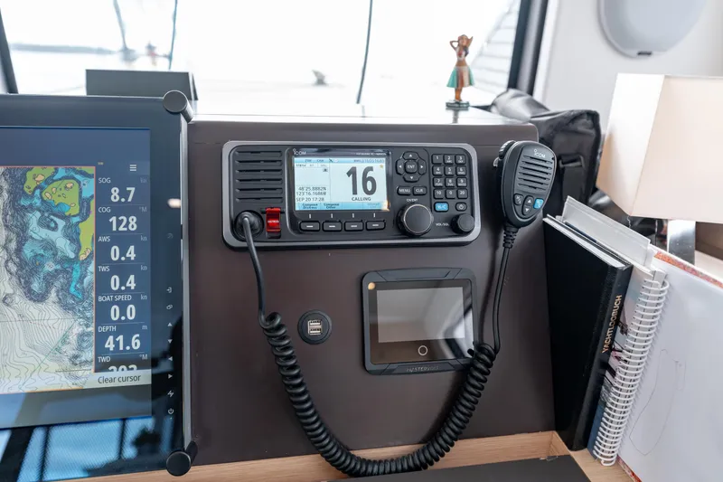 Wikiwiki Yacht Photos Pics Control panel of a 2018 Outremer 5X yacht with navigation and communication equipment.
