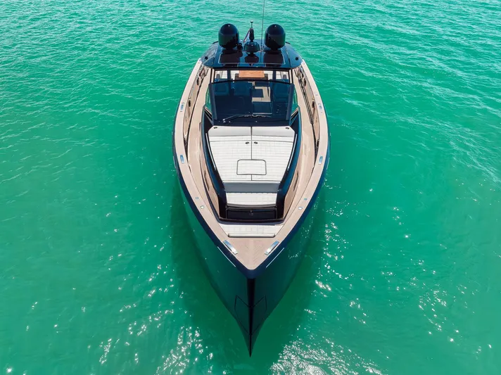 Ciao Yacht Photos Pics 2023 Pardo Yachts 50 Pardo on turquoise water, aerial view.