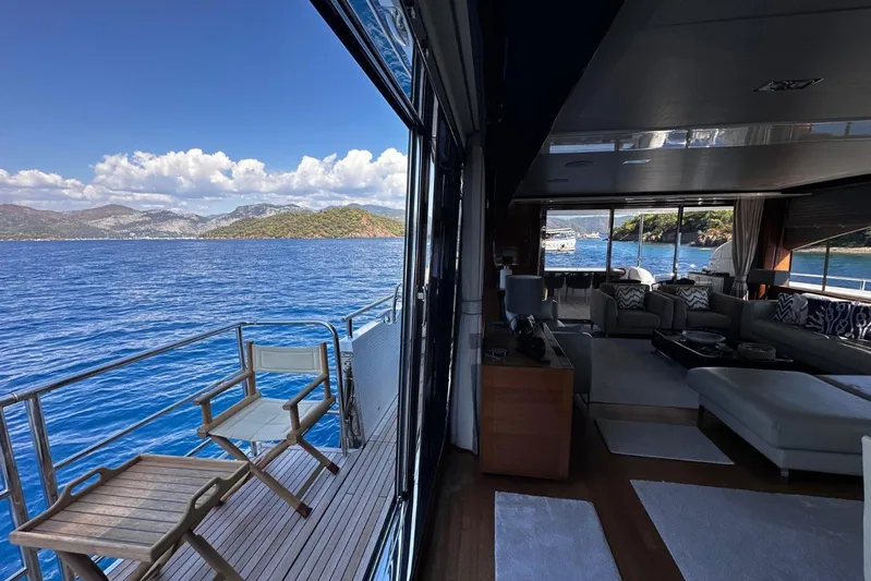  Yacht Photos Pics Luxurious interior and deck view of 2016 Princess 88 Motor Yacht on serene blue waters.