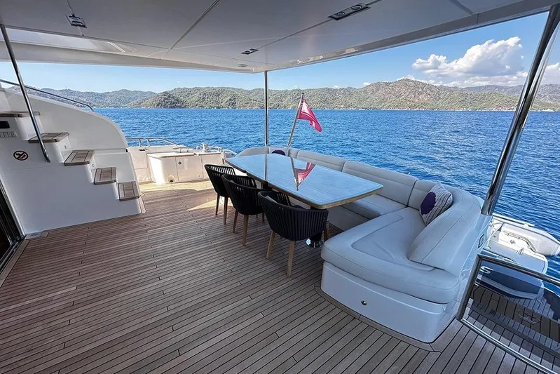  Yacht Photos Pics Luxurious 2016 Princess 88 Motor Yacht deck with elegant seating and scenic ocean view.