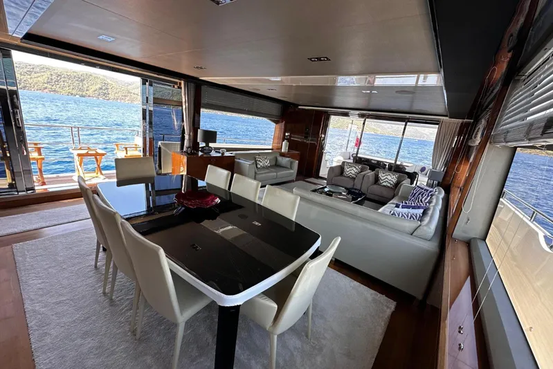  Yacht Photos Pics Luxurious interior of 2016 Princess 88 Motor Yacht with elegant dining and seating areas.