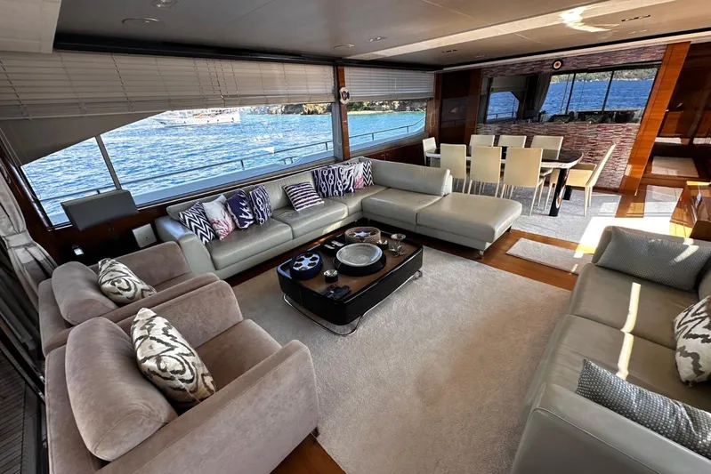  Yacht Photos Pics Luxurious interior of 2016 Princess 88 Motor Yacht with elegant seating and dining area.