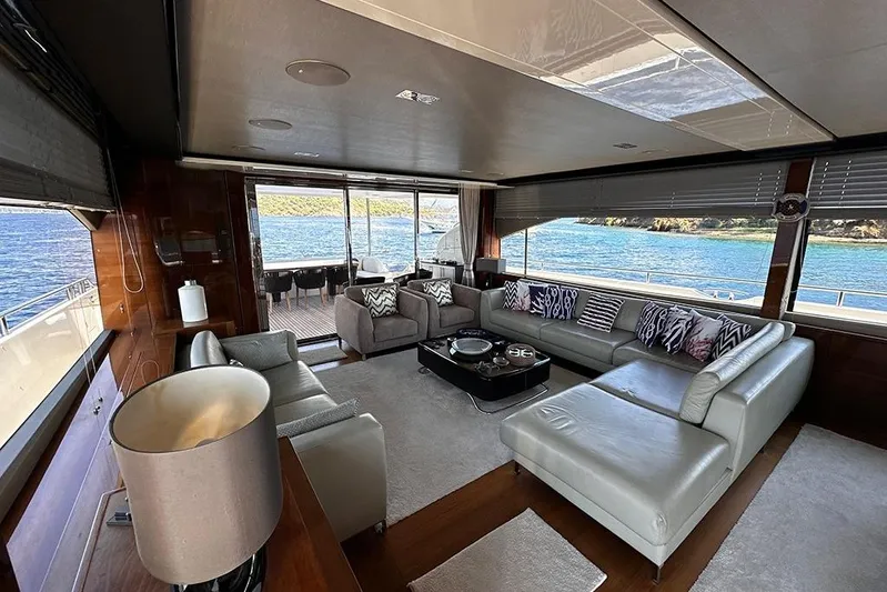  Yacht Photos Pics Luxurious interior of 2016 Princess 88 Motor Yacht with elegant seating and ocean view.