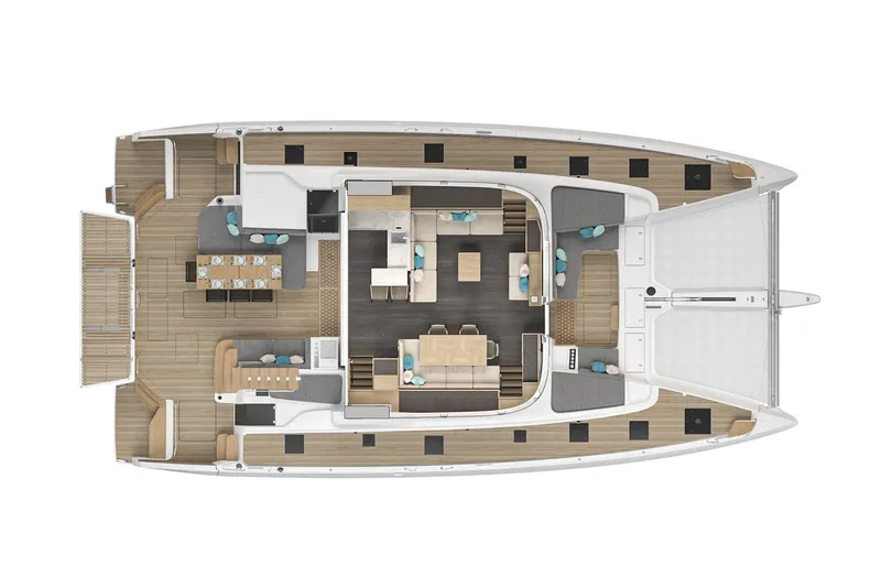  Yacht Photos Pics Manufacturer Provided Image: Top view of 2025 Lagoon 60 catamaran layout, featuring spacious interior and deck areas.