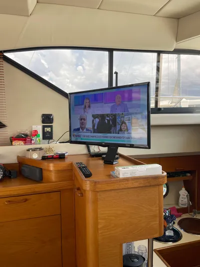  Yacht Photos Pics Interior of a 1991 Princess 388 yacht with a TV.