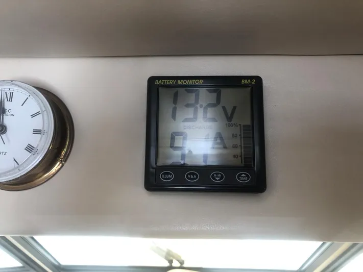  Yacht Photos Pics Battery monitor and clock on a 1991 Princess 388 yacht.
