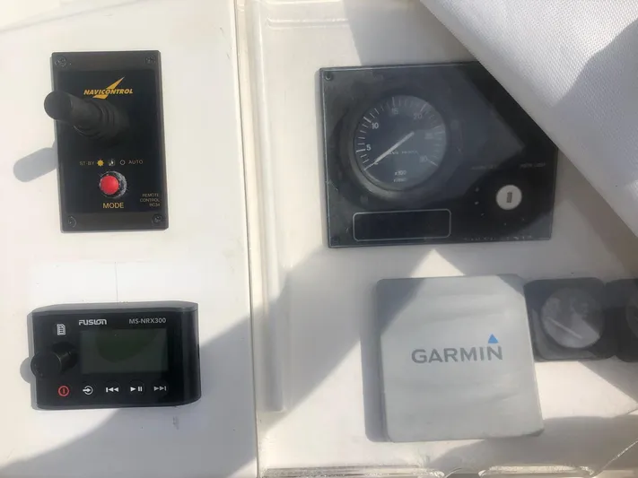  Yacht Photos Pics Control panel of a 1991 Princess 388 yacht with Garmin device.