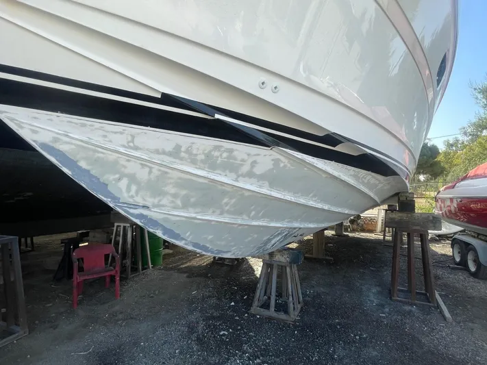  Yacht Photos Pics Underside of a 1991 Princess 388 yacht on stands.