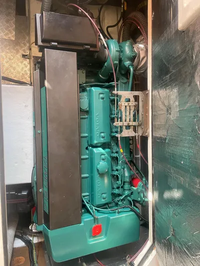  Yacht Photos Pics Engine compartment of a 1991 Princess 388 boat, clean and well-maintained.