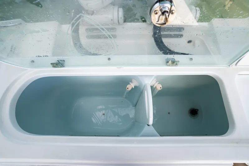  Yacht Photos Pics Livewell on a 2019 Century 3200 Center Console boat, filled with water.