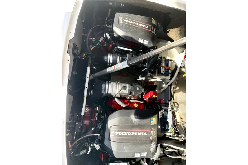  Yacht Photos Pics Engine compartment of a 2012 Cranchi Endurance 30 with Volvo Penta engines.