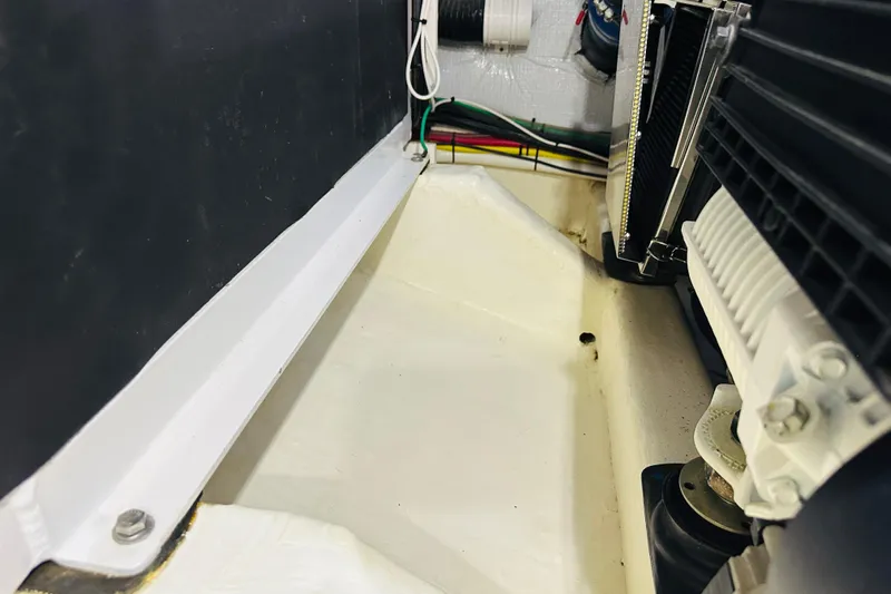 Encore Yacht Photos Pics Engine compartment of 2017 Sabre 42 Salon Express, showcasing wiring and components.