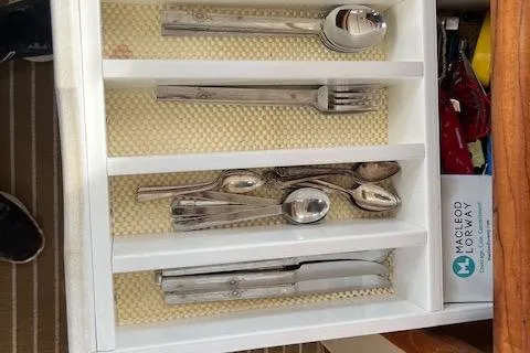 Mystic Yacht Photos Pics Drawer with organized cutlery on a 2014 Ranger Tugs R-31 boat.