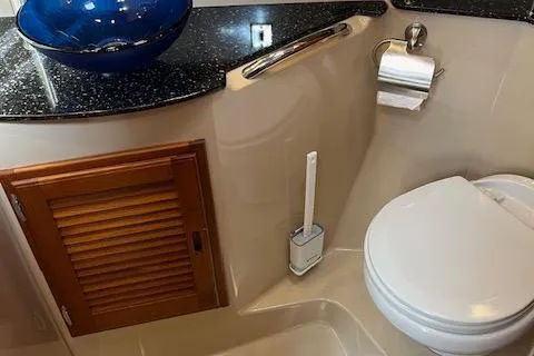 Mystic Yacht Photos Pics 2014 Ranger Tugs R-31 bathroom with modern fixtures and blue sink.