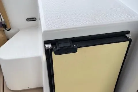 Mystic Yacht Photos Pics 2014 Ranger Tugs R-31 boat interior with compact refrigerator.