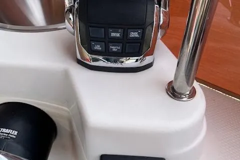 Mystic Yacht Photos Pics Close-up of 2014 Ranger Tugs R-31 boat controls and throttle lever.