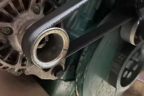 Mystic Yacht Photos Pics Close-up of a 2014 Ranger Tugs R-31 engine belt and pulley system.