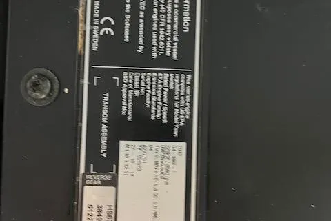 Mystic Yacht Photos Pics Label on 2014 Ranger Tugs R-31, displaying technical specifications and compliance information.