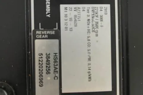 Mystic Yacht Photos Pics Label on 2014 Ranger Tugs R-31, showing reverse gear and technical specifications.