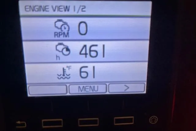 Mystic Yacht Photos Pics Display screen of 2014 Ranger Tugs R-31 showing RPM, hours, and temperature.