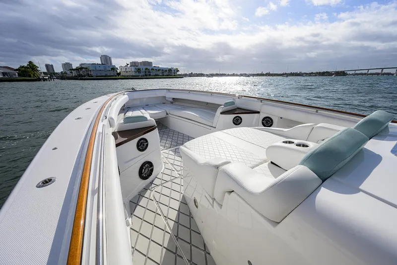  Yacht Photos Pics Luxurious 2021 HCB 53 Sueños boat interior with waterfront view.