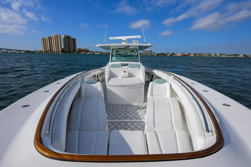  Yacht Photos Pics Luxury HCB 53 Sueños boat on water, 2021 model, with spacious seating and sleek design.